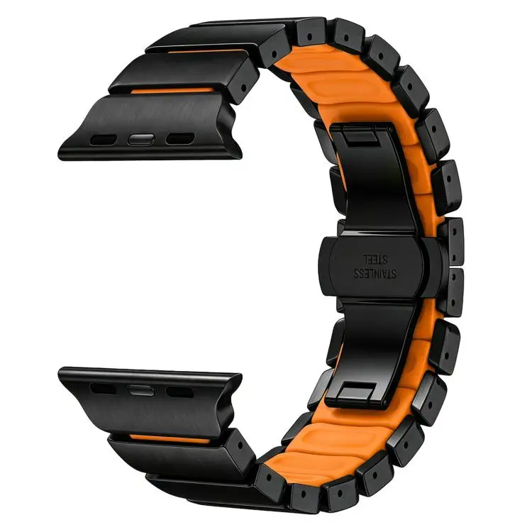 Cinturino ibrido in metallo e silicone con chiusura a farfalla per Apple Watch 46 mm / 49 mm / 45 mm / 44 mm., Stainless Steel, Titanium Alloy