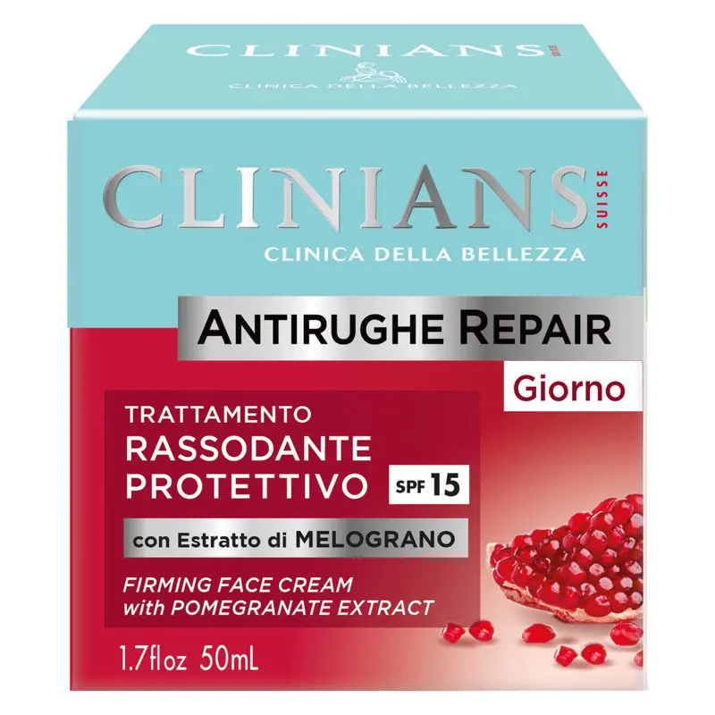 CLINIANS Crema Giorno Antirughe & Rassodante 50ml – SPF 15 – Con Estratto di Melograno, Collagene e Acido Ialuronico – Clinica della Bellezza