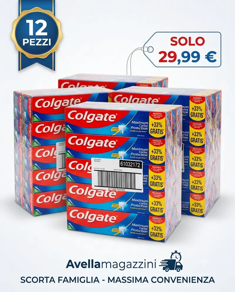 Colgate Maximum Caries Protection BUNDLE MAXI SCORTA 12 pezzi da 100ml – Dentifricio Anti-Carie con Fluoro e Calcio per Rinforzare lo Smalto e Prevenire la Demineralizzazione