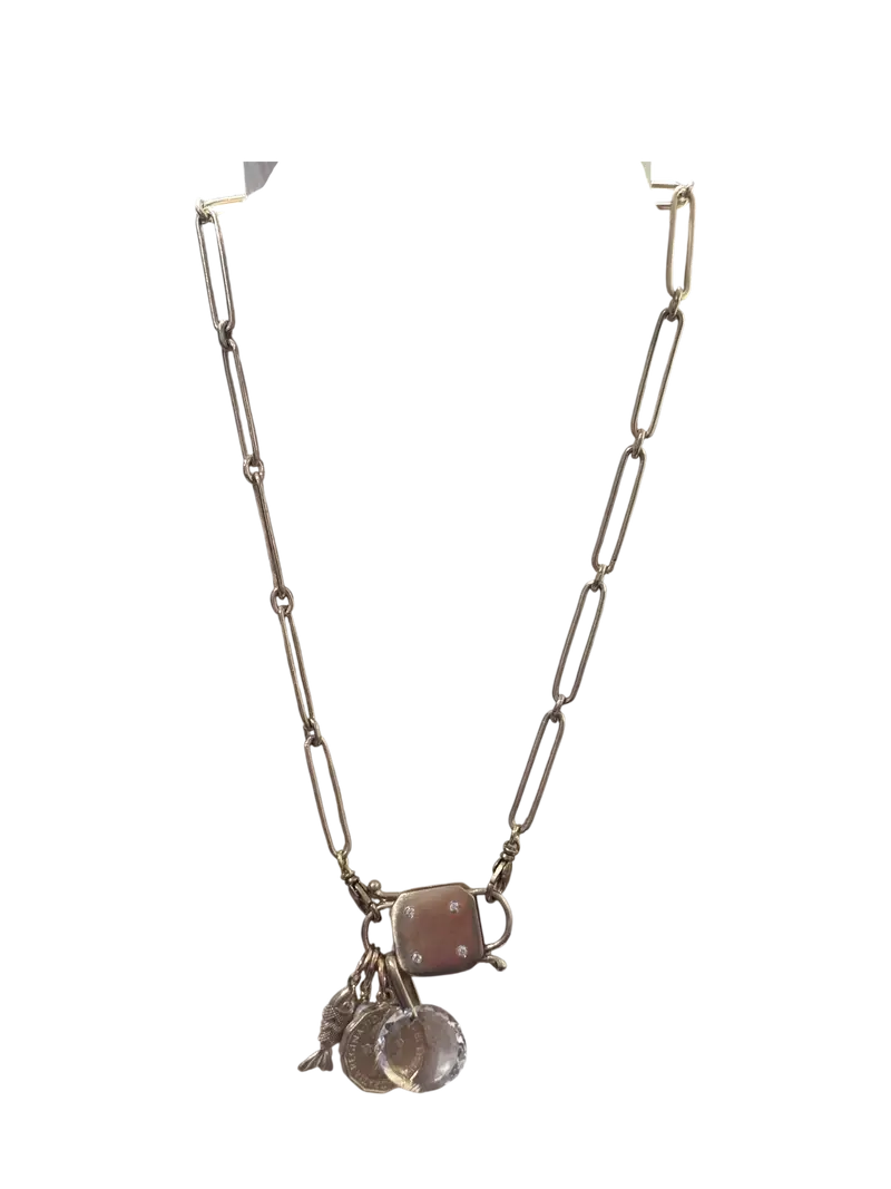 Collana catena bronzo lucchetto 4 zirconi Francesca Maida