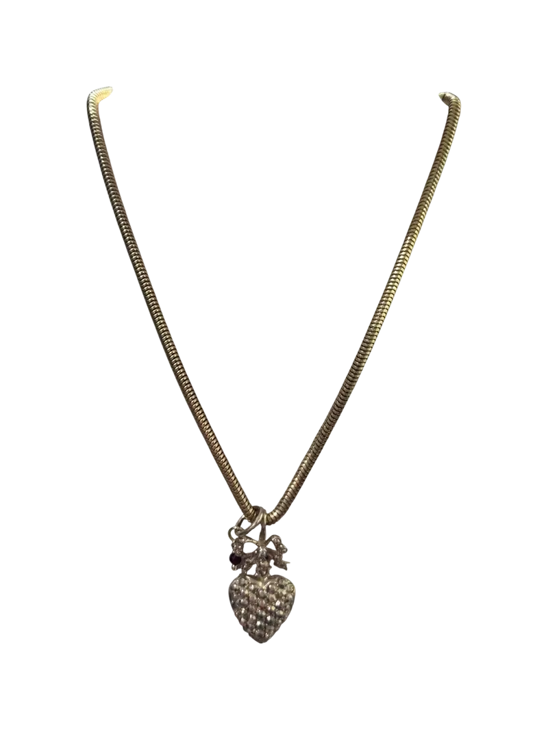 Collana corta catena snake Francesca Maida con ciondolo cuore, fiocchetto e zircone