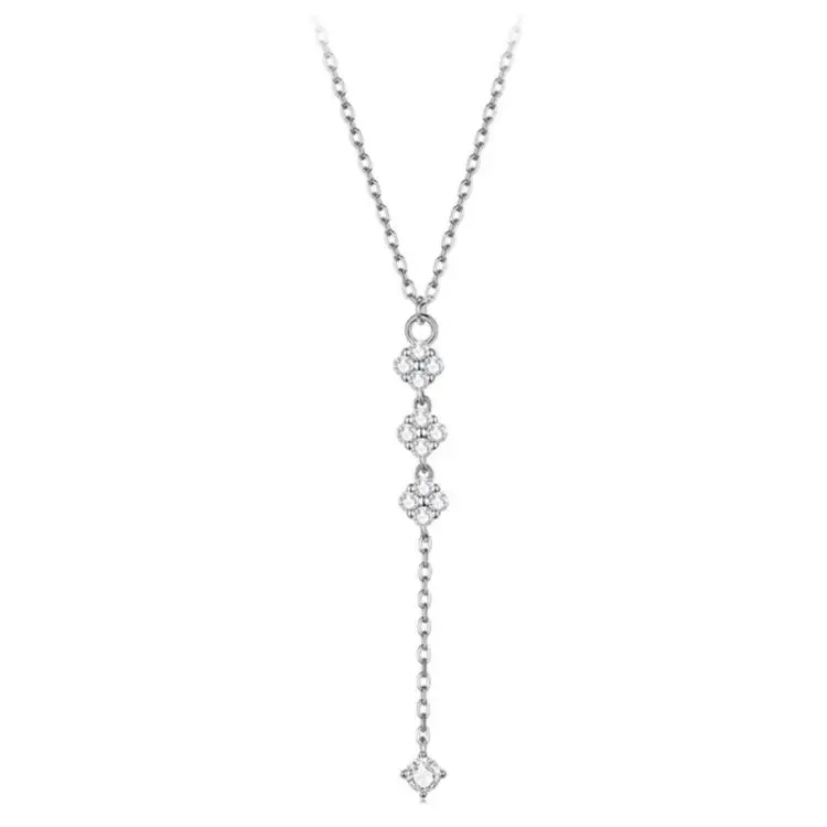 Collana lunga ed elegante con quadrifoglio portafortuna a forma di Y e catena per clavicola., YIN132