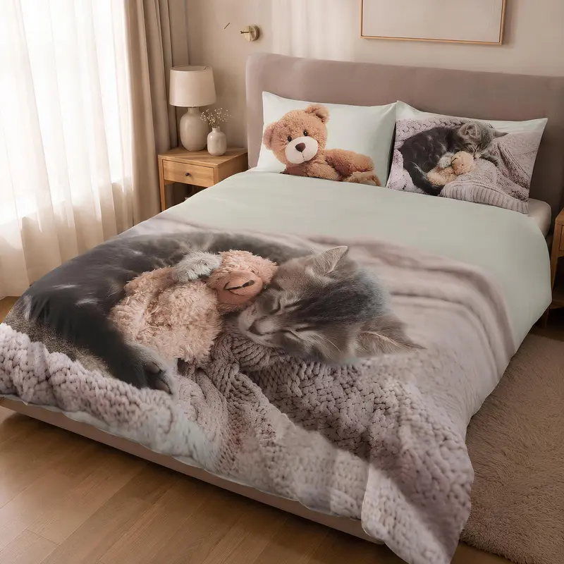 Completo Copripiumino Bassetti Peluche Gattino in 100% Cotone Made in Italy