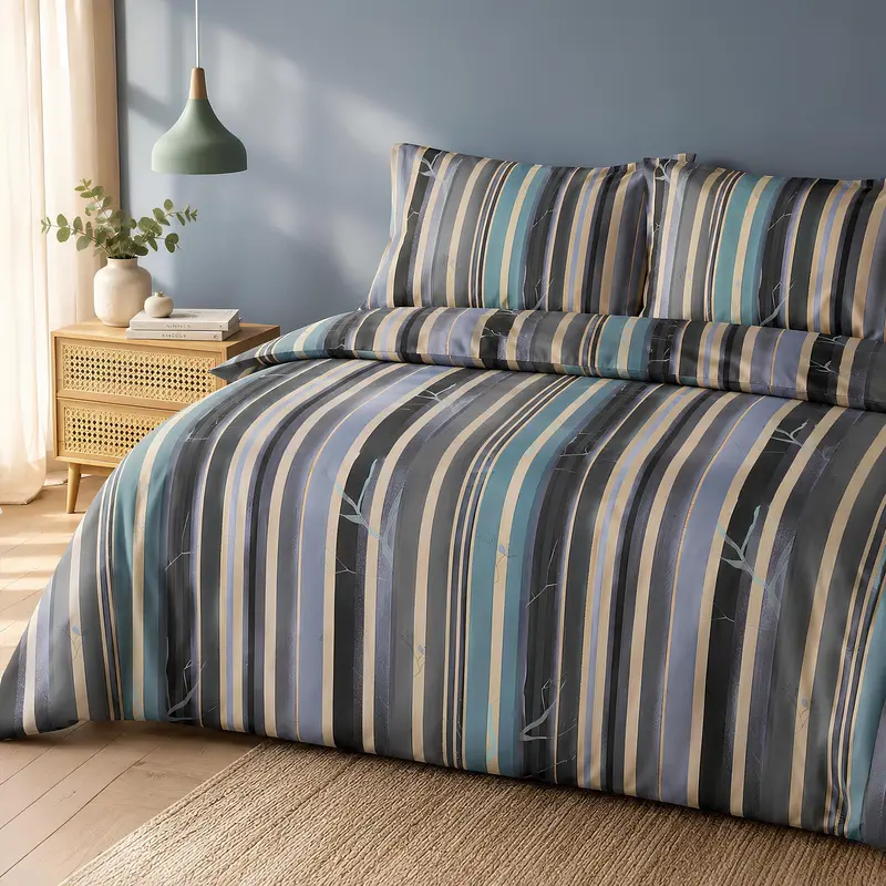 Completo Copripiumino Matrimoniale Bassetti Grove in 100% Puro Cotone con Lenzuolo Sotto e 2 Federe – Blu o Verde