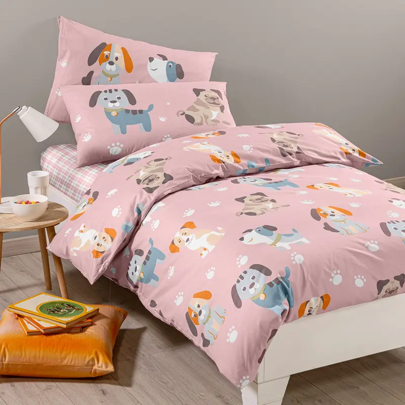 Completo Copripiumino Singolo Caleffi Cuccioli in 100% Cotone – Rosa e Naturale