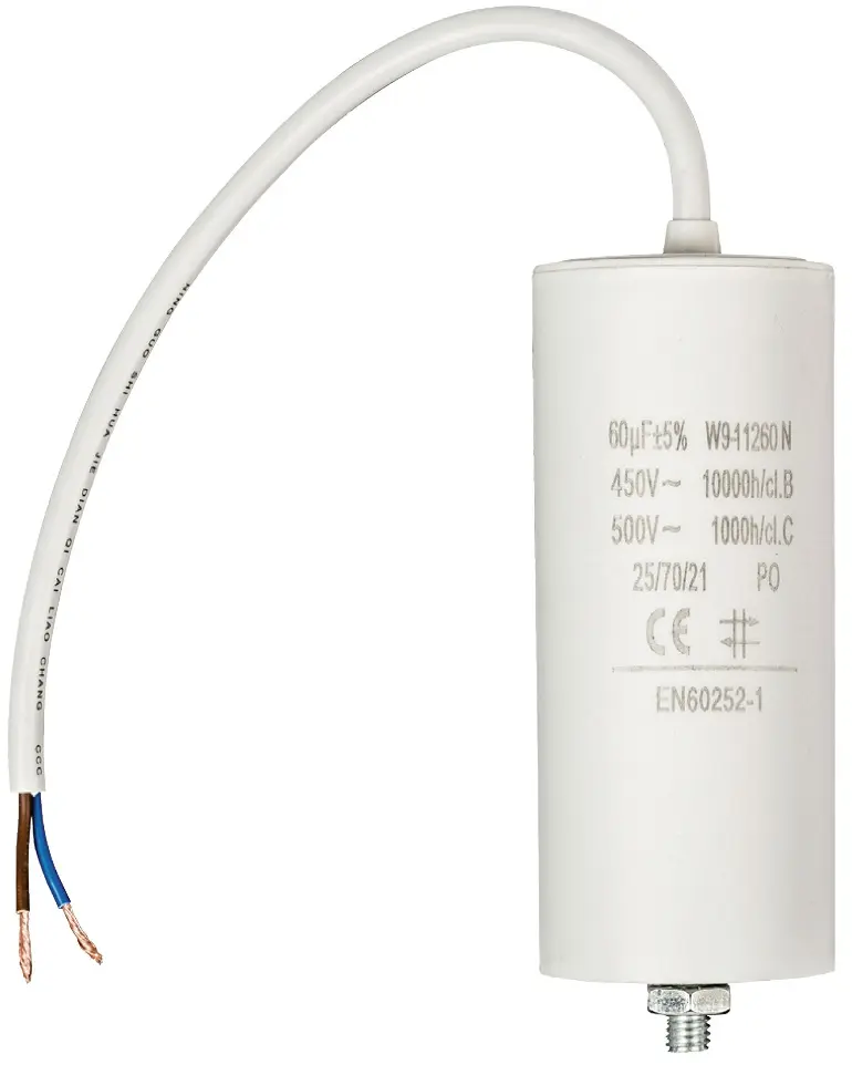 Condensatore 60uf 450V con cavo bianco