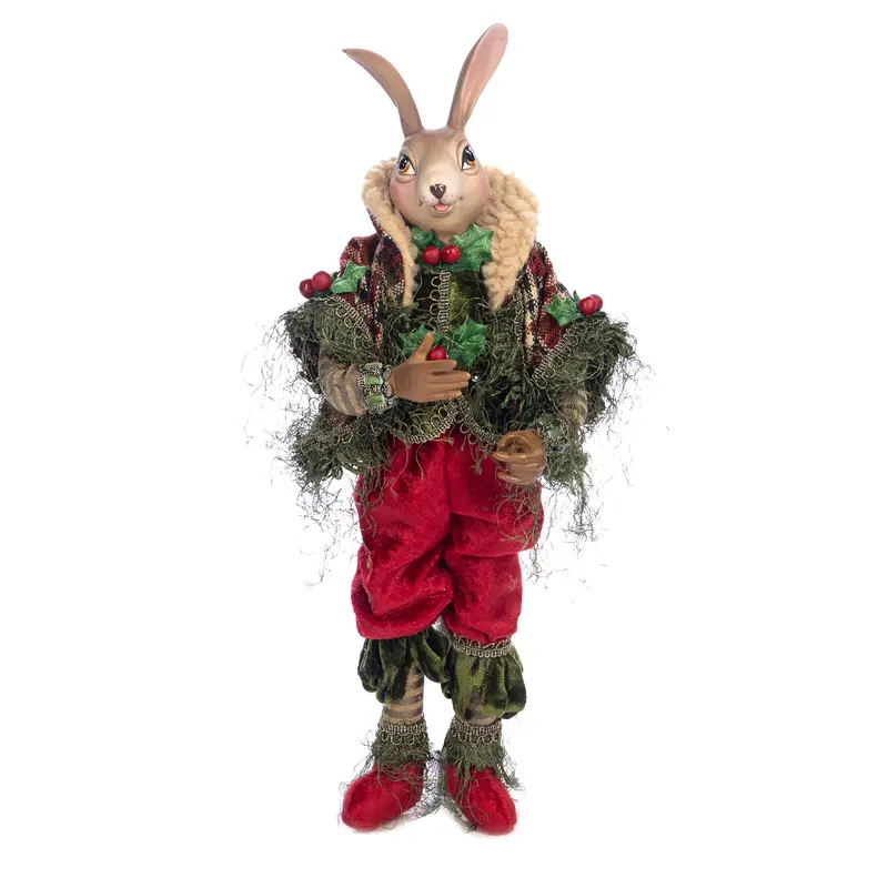 Coniglio Natalizio Decorativo Woodland in Velluto Rosso e Verde – Goodwill, 36cm