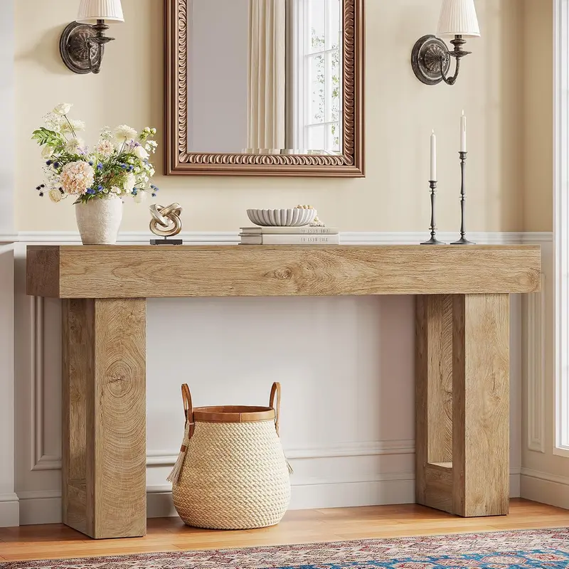 Console Legno Naturale 160cm - Tavolo Ingresso Design Contemporaneo Rovere Chiaro