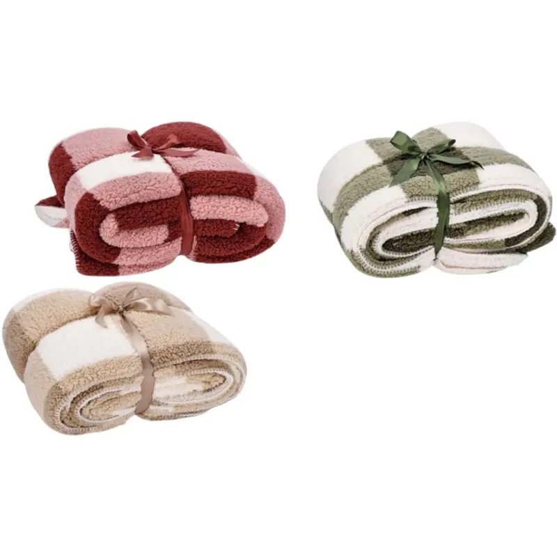 Coperta Sherpa a Quadri Morbida e Calda, 200x220cm