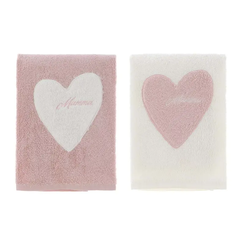 Coppia Asciugamani Ricamo Mamma Je t’Aime in Cotone – 40x60 e 60x110 cm