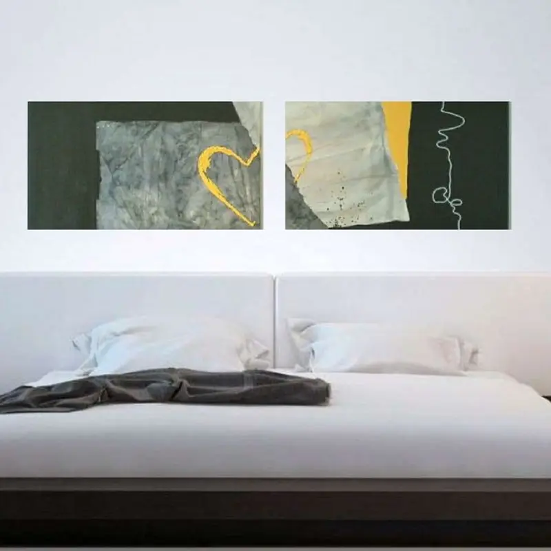 Coppia di Dipinti con Cuore, Set di Quadri per Camera da Letto