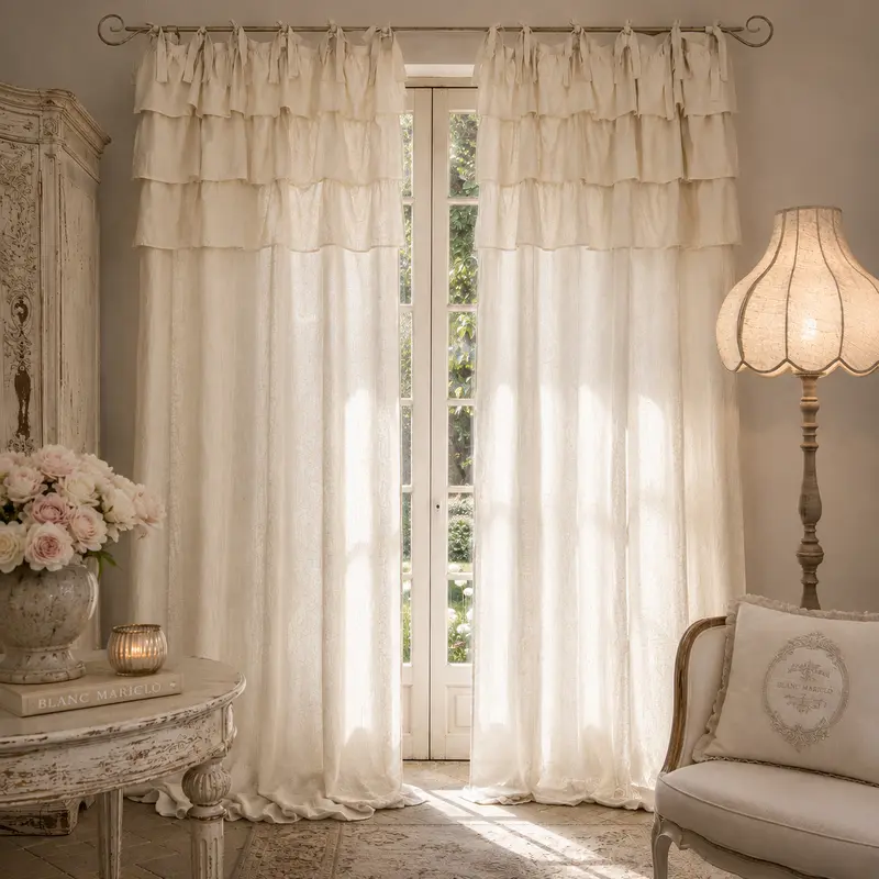 Coppia Tende Etoile in Cotone con Rouches - 135x290cm
