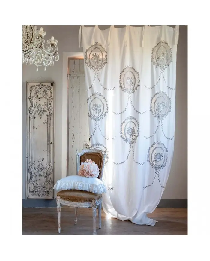 Coppia Tende Ricamate in Cotone Bianco – Collezione Candice by Blanc MariClò, 140x290 cm