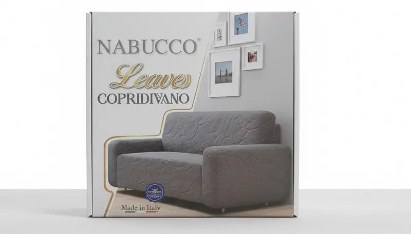 Copridivano Nabucco Leaves (Motivo a Foglie) | Fodera Elasticizzata (97% Poliestere, 3% Elastam) | Made in Italy | Protezione Completa (3 e 4 Posti)