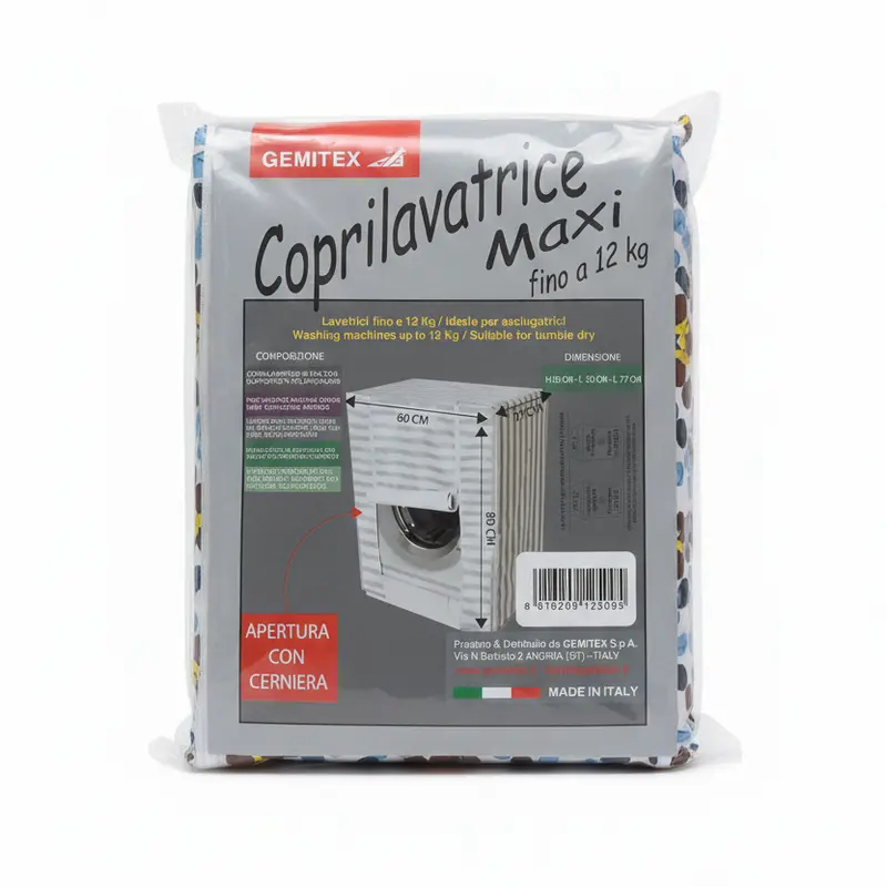 Coprilavatrice Maxi GEMITEX per Lavatrici e Asciugatrici fino a 12 kg | Dimensioni 80x60x77 cm | Protezione in PVC con Apertura a Cerniera | Fantasie Assortite Made in Italy