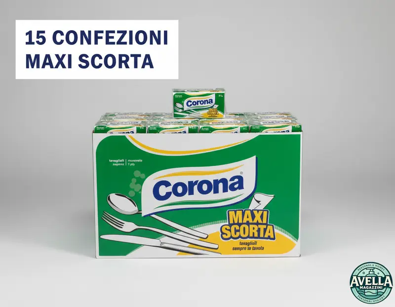 Corona | Maxi Scorta MEGABOX 15 Confezioni Tovaglioli Monovelo – 100% Pura Ovatta di Cellulosa Certificata Made in Italy per Casa e Ristorazione (Formato 33x30cm)