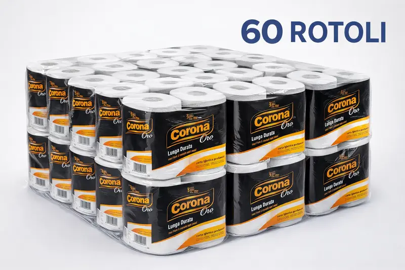 Corona Oro Carta Igienica 3 Veli BUNDLE 60 Rotoli | 100% Pura Cellulosa | Profumazione Floreale Aroma-Safe | Morbida Effetto Seta | Spedizione Inclusa