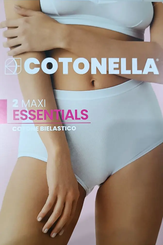 Cotonella Slip 2 Maxi Essentials - Cotone Bioelastico Donna Vita Alta (Confezione Doppia) Art (3941)