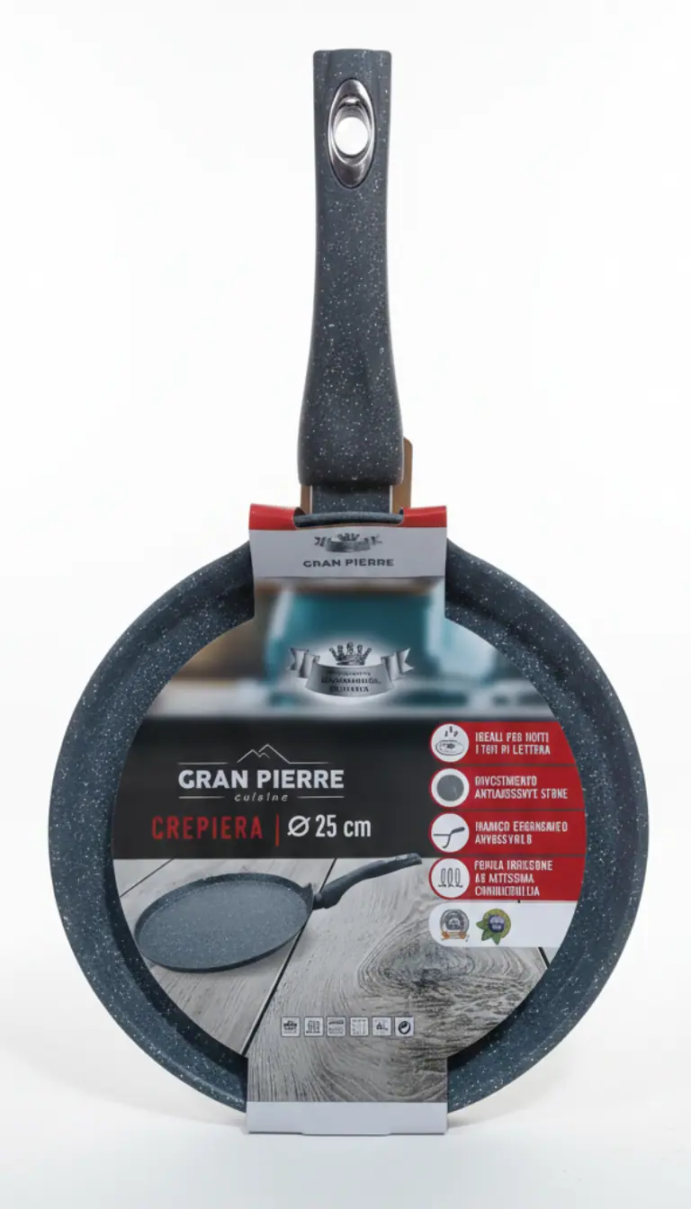 Crepiera Gran Pierre Stone 25 cm | Padella per Crepes Antiaderente Effetto Pietra | Fondo Induzione Universale