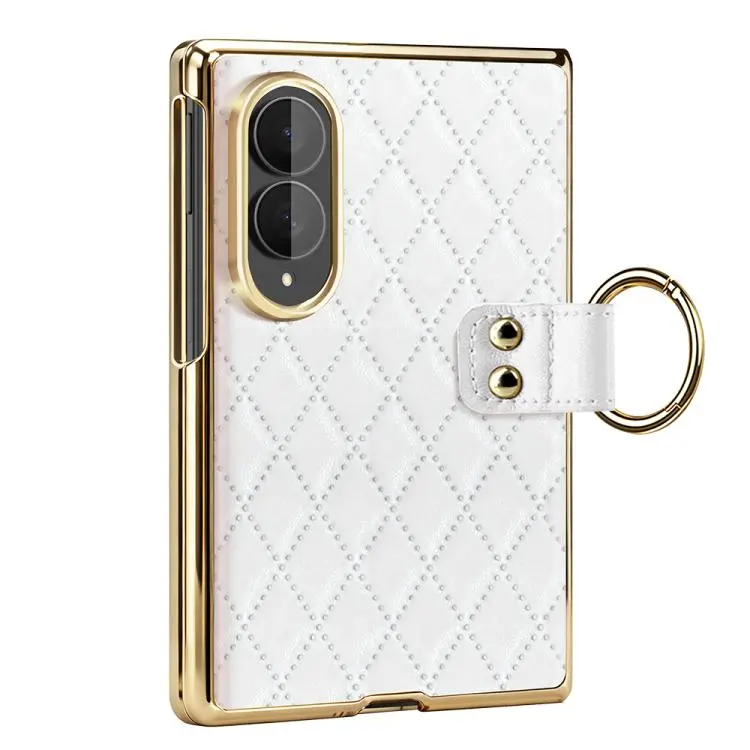 Custodia con anello in metallo e motivo a diamante in pelle PU per Galaxy Z