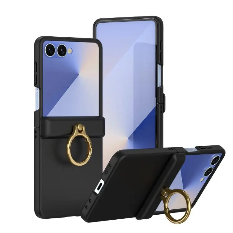 Custodia con anello in policarbonato effetto pelle per Galaxy Z Flip8 e Flip7 5G