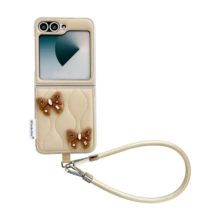 Custodia elegante con cinturino da polso a forma di piumino per Samsung Galaxy Z