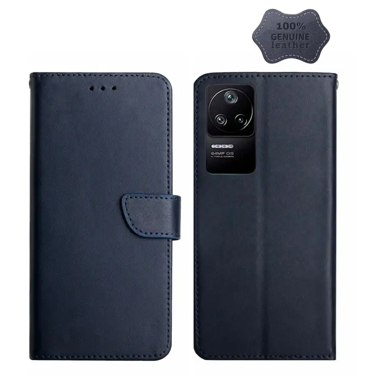 Custodia flip orizzontale in vera pelle per Xiaomi Poco F4 5G e X4 GT