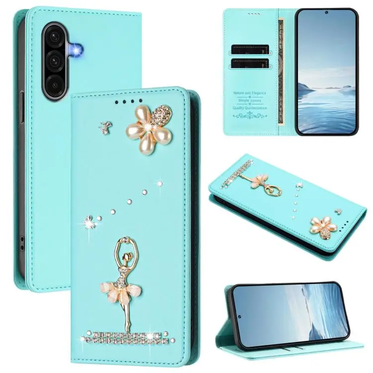 Custodia in ecopelle con protezione RFID e strass per Samsung Galaxy A56 5G e