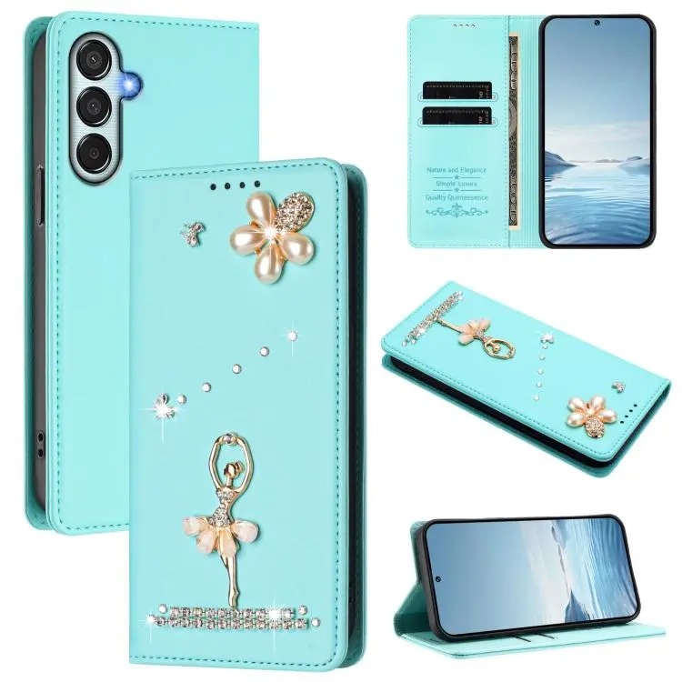 Custodia in ecopelle con protezione RFID e strass per Samsung Galaxy M15 F15