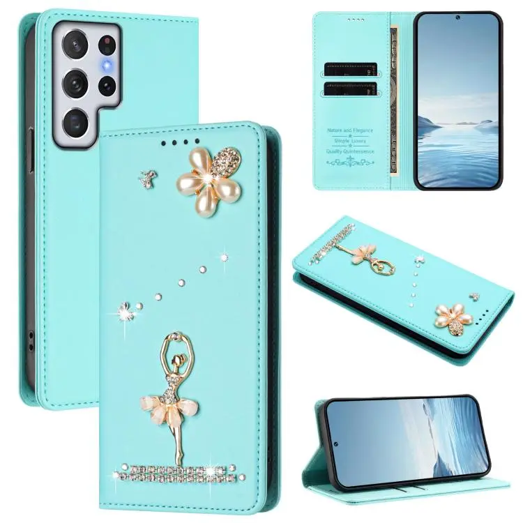 Custodia in ecopelle con protezione RFID e strass per Samsung Galaxy S22 Ultra