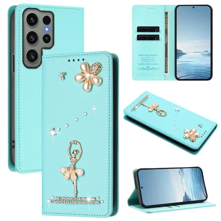 Custodia in ecopelle con protezione RFID e strass per Samsung Galaxy S23 Ultra