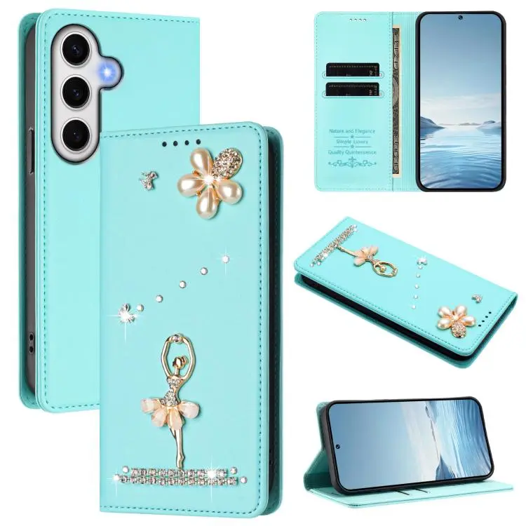 Custodia in ecopelle con protezione RFID e strass per Samsung Galaxy S24 FE, S24