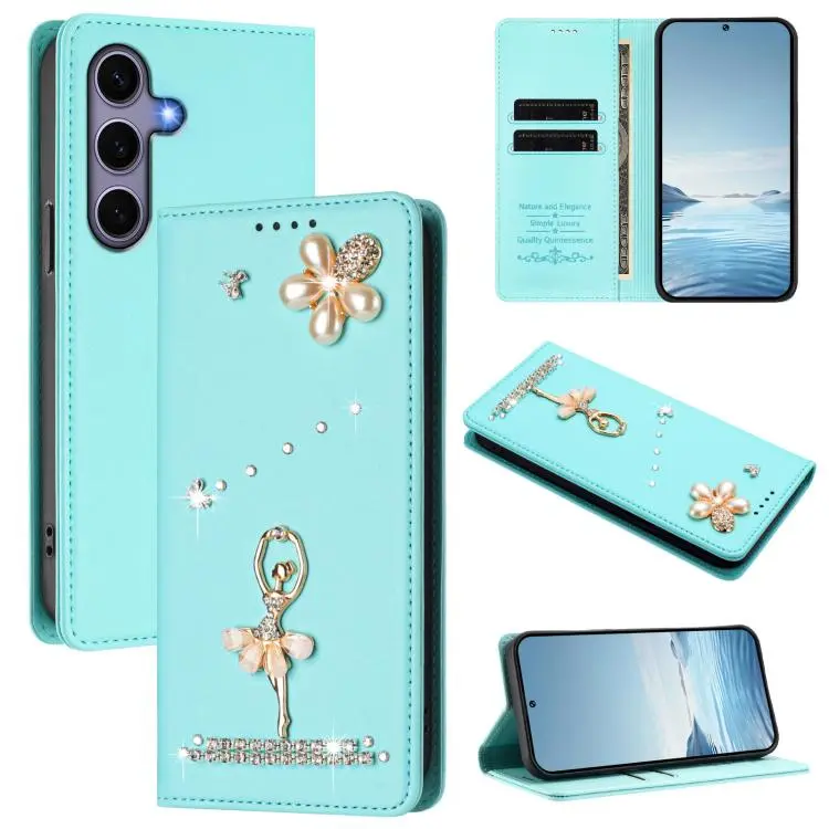 Custodia in ecopelle con protezione RFID e strass per Samsung Galaxy S25 S24 5G