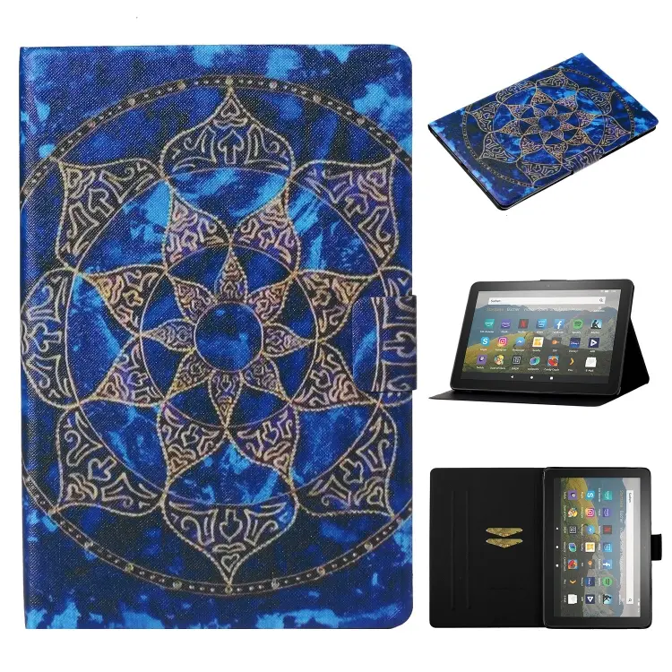 Custodia in pelle a ribalta orizzontale con disegno colorato a trama di tensione con supporto e slot per schede e funzione Sleep / Wake-up, For Amazon Fire HD 10 (2021)