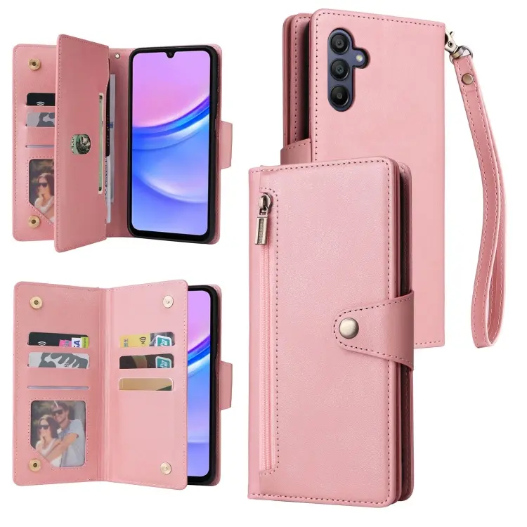 Custodia in pelle a tre pieghe con fibbia a rivetto per Galaxy A16 5G e A06 4G