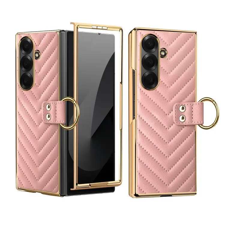 Custodia in pelle con anello metallico per Galaxy Z Fold7 5G, Samsung Galaxy Z