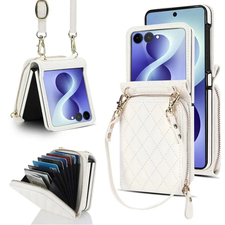 Custodia in pelle con cerniera e tracolla per Galaxy Z Flip8 5G e Samsung Galaxy