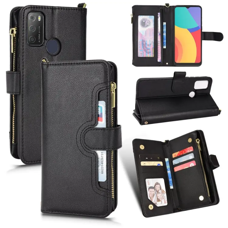 Custodia in pelle con cerniera texture Litchi per Alcatel 1S 2021, Xiaomi Redmi