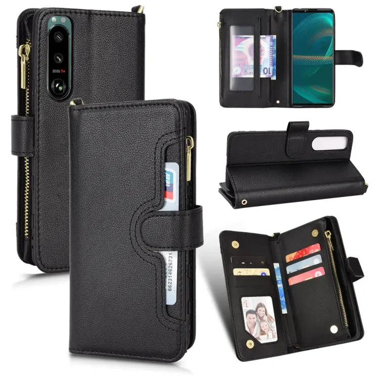 Custodia in pelle con cerniera texture Litchi per Sony Xperia 5 III, Sony Xperia