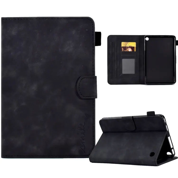 Custodia in pelle con flip con sorriso in rilievo per Amazon Kindle Fire e