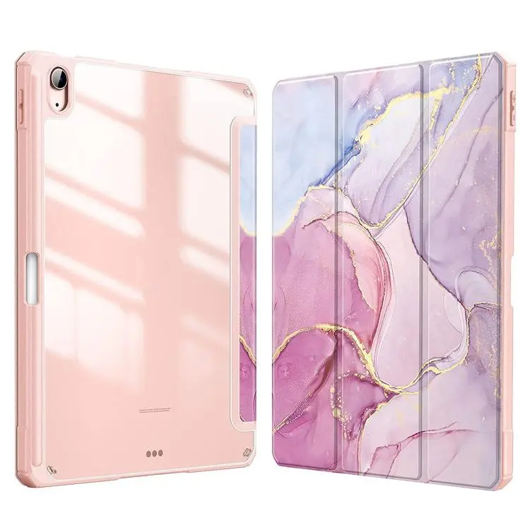 Custodia in pelle con motivo marmorizzato in acrilico cristallino per tablet, con scomparto per penna., For Samsung Galaxy Tab A7 Lite, For Samsung Galaxy Tab S6 Lite 2020