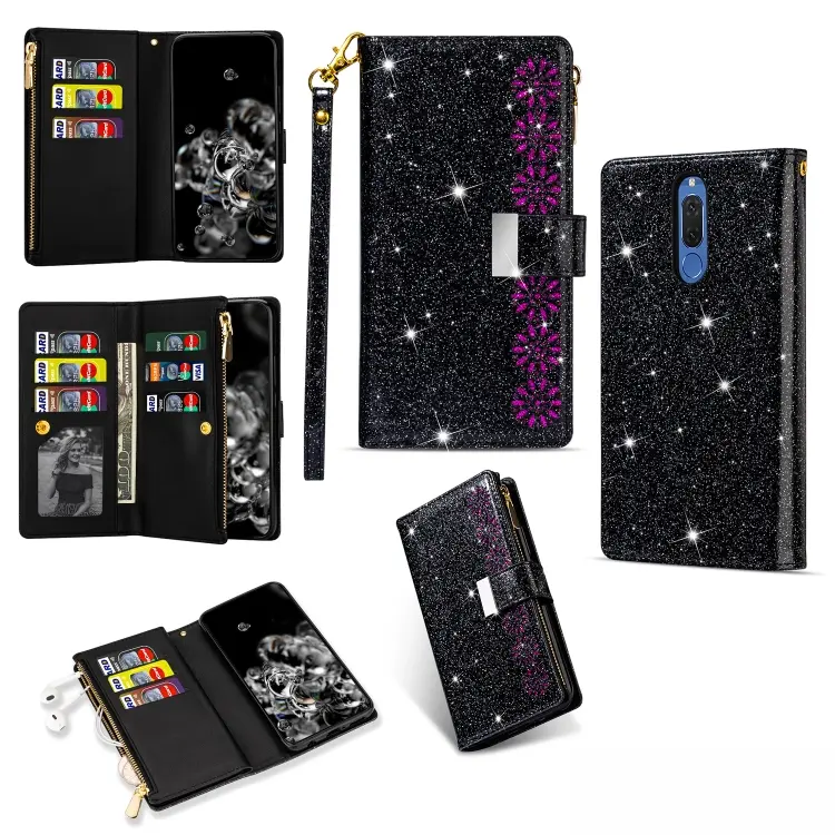 Custodia in pelle con scomparti multi-scheda e supporto per Huawei Mate 10 Lite