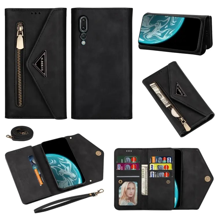 Custodia in pelle flip orizzontale con cerniera per Huawei P20 Pro, P30, P30