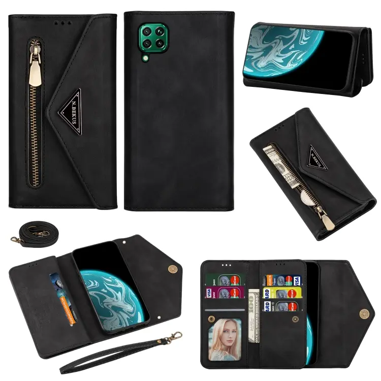Custodia in pelle flip orizzontale con cerniera per Huawei P40 Lite, P40 Pro, Y6