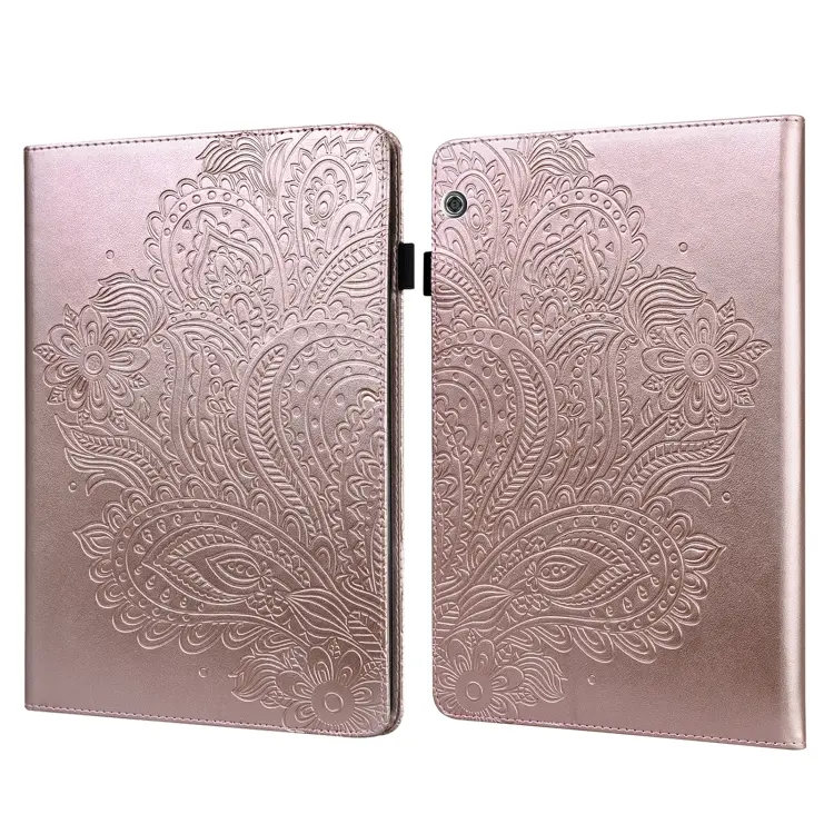 Custodia in pelle flip orizzontale con motivo in rilievo pavone TPU + PU con supporto e slot per carte e portafoglio e funzione sleep / wake-up, For Huawei MediaPad T5 10 inch