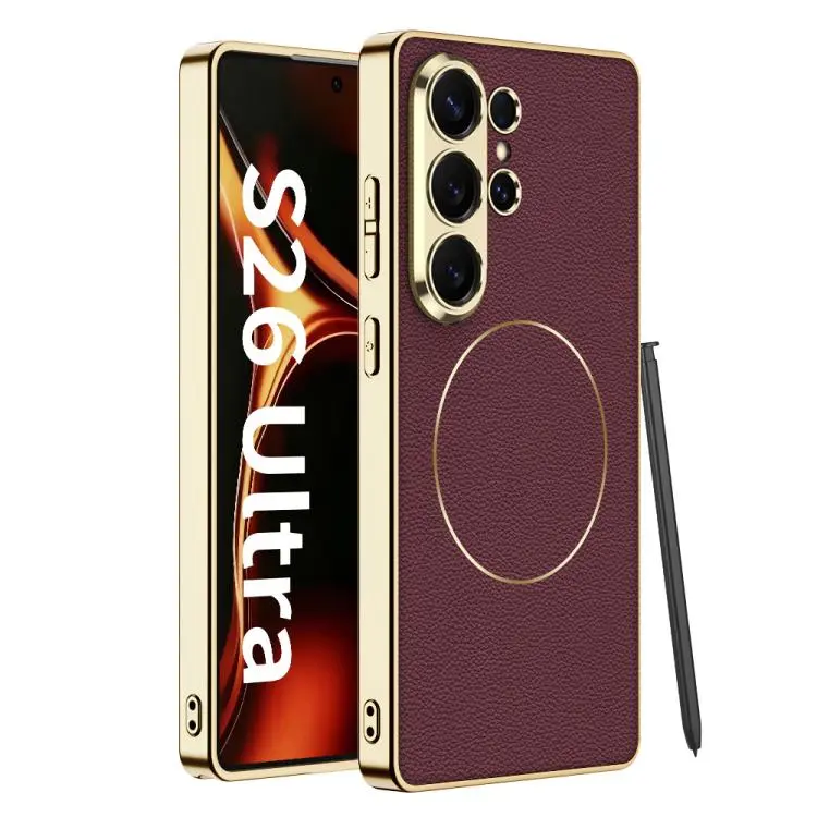 Custodia in pelle galvanizzata con anello magnetico per Samsung Galaxy S26 Ultra