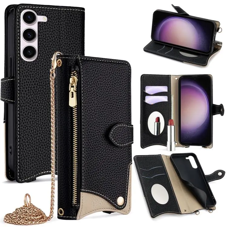 Custodia in pelle Litchi a coda di pesce con catena per Samsung Galaxy S23, S22