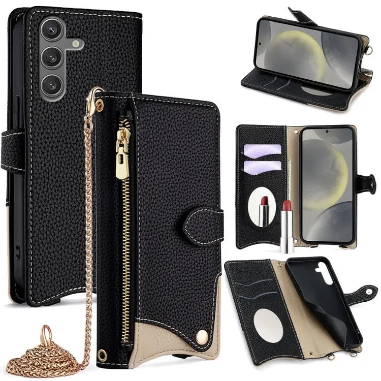 Custodia in pelle Litchi a coda di pesce con catena per Samsung Galaxy S24, S23