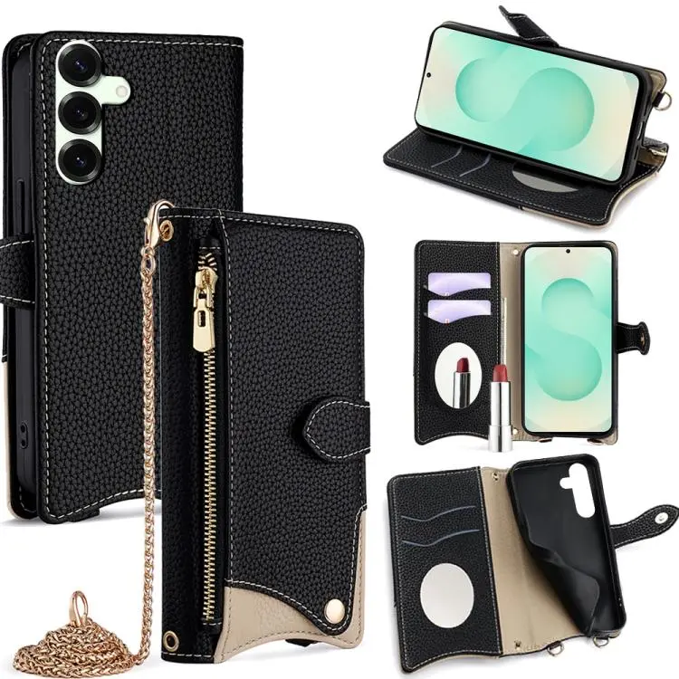 Custodia in pelle Litchi con catena a tracolla per Samsung Galaxy S25+, S25