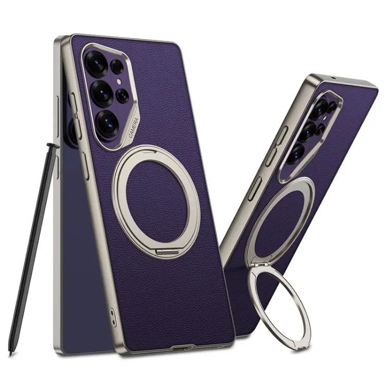Custodia in pelle metallizzata con supporto rotante per Samsung Galaxy S26 e S25